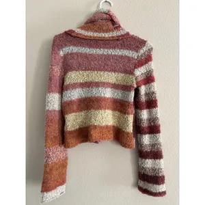 Free People My Girl Sweater Womens Small Pink Stripe Cropped Turtleneck Chunky thumbnail 3