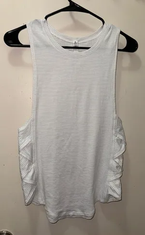 lululemon athletica White Ribbed Ruffle Side Tank thumbnail 1