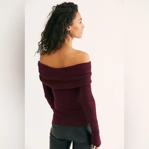 We The Free Off-Shoulder Burgundy Sweater thumbnail 2