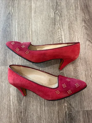 Pollini vintage pointy toe heels red suede leather 37 / US 7 thumbnail 5