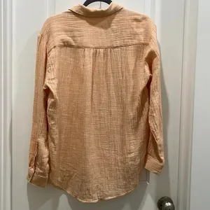 Anthropologie V-Neck Popover Cotton Long Sleeve Shirt in Orange Sz S thumbnail 12