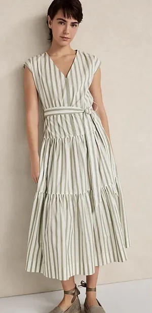 Haven Well Within Organic Cotton Poplin Stripe Tiered‎ Midi Dress Size Large thumbnail 1