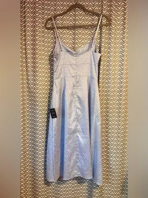 NWT Lulus | Fiercely Chic Light Blue Satin Jacquard Print Cowl Midi Dress, S thumbnail 6