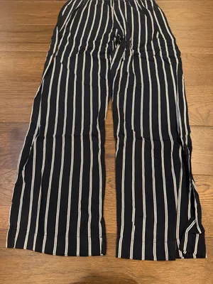 Brandy Melville Pants Black White Striped Wide Leg Elastic Waistband - C31-047 thumbnail 3