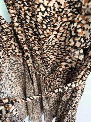 Free People Small Animal Print Ruffle Wrap Mini Dress Brown Black Boho thumbnail 4