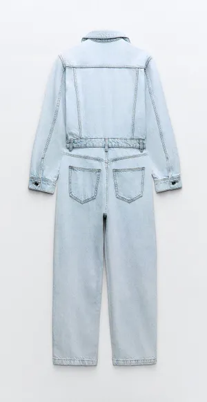 Zara jumpsuit romper onesie denim jeans light blue thumbnail 5
