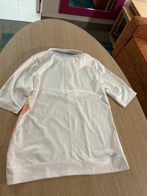 Nike Golf Polo Shirt Medium White Orange Stripe Collared Short Sleeve Polyester thumbnail 3
