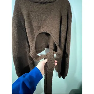 For Love & Lemons Cropped Amelia Sweater Chic Brown Knit with Back Tie Size XL thumbnail 6