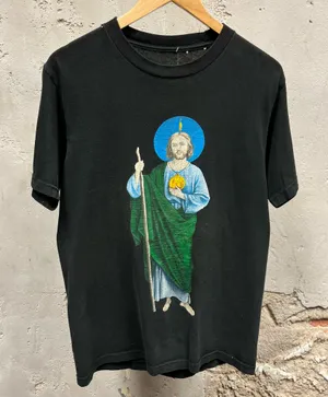 Vintage 90s Saint Judas Thaddeus St. Jude Black Art Painting Graphic Tee Large L thumbnail 1
