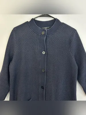 COS Textured Oversized Button Front Swing Navy Blue Large Cardigan Sweater Small thumbnail 3