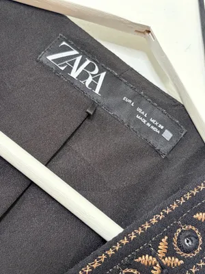 ZARA Embroidered Mirror Vest Black Boho Festival Artisan Western Statement L thumbnail 4