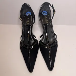 Vintage Y2K Lauren Ralph Lauren Winona Heels 7.5B Black T Strap Pointed Toe thumbnail 11