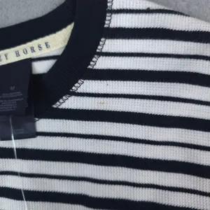 Crazy Horse Striped Waffle Knit Thermal Shirt Women Medium Navy Blue White thumbnail 6