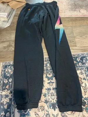 Aviator nation Black Sweatpants with Colorful Gradient Lightning Detail thumbnail 5