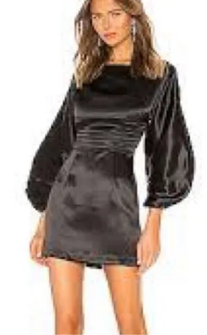 h:ours Cristiano Black Satin‎ Mini Dress Ballon Sleeves Size Small EUC thumbnail 1