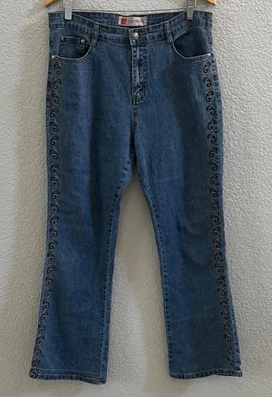 COS Embroidered Black Lace & Embellished Blue Jeans Size 14 thumbnail 1
