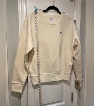 NWT Champion Heavyweight Reverse Weave Knit Sleeve Logo Cream Crew Neck Size M thumbnail 7