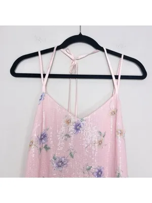 NEW Endless Rose Free The Roses Sequin Floral Slip Maxi Dress S Pink Halter Tie thumbnail 3