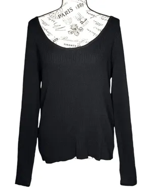 Universal Thread (XXL) Black Ribbed Long Sleeve Scoop Neck Top Soft Stretch thumbnail 1