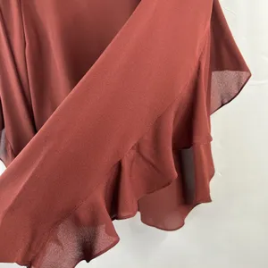 ALC Frank Size 4 Silk Blouse Open Back Ruffle Sleeve Burgundy Elegant Evening Top thumbnail 6
