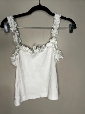 Maeve Anthropologie Dorrie Ruffled‎ Cami White Ribbed Tank Top thumbnail 2