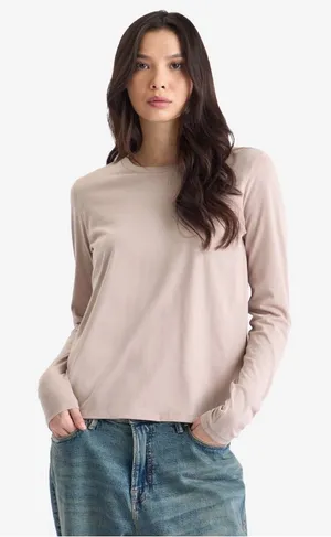 Skims Relaxed Fit Long Sleeve Tee in Stone thumbnail 1