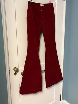 By Anthropologie Low-Rise Flare Corduroy Pants burgundy size 4 bohemian fall thumbnail 3