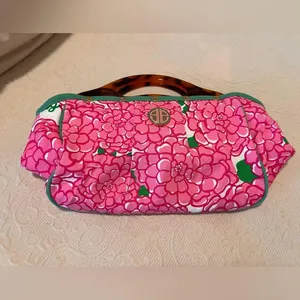 Lilly Pulitzer Pink and Green Floral Tote with Tortoiseshell Handle thumbnail 3