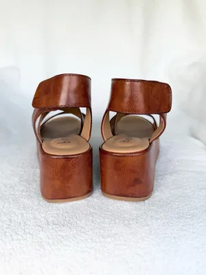 b.o.c. Women's Brown Leather Wedge Sandals - Comfortable Strappy Platform 7 thumbnail 5