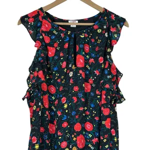 J. Crew Mini Dress Womens S Black Floral Ruffle Sleeveless Cottagecore Whimsy thumbnail 3