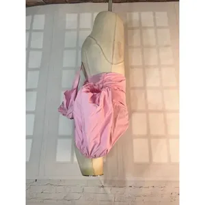 Anthropologie Mare Mare Pink Puff Sleeve Twist Front Bow Back Blouse Size XS thumbnail 5