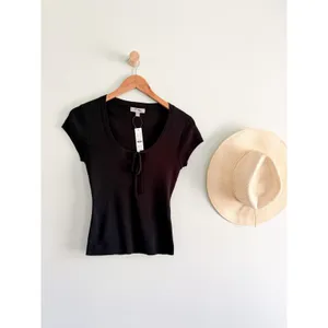 J.Crew | NWT Tie-Front Short-Sleeve Sweater Top Black | Sz S thumbnail 2
