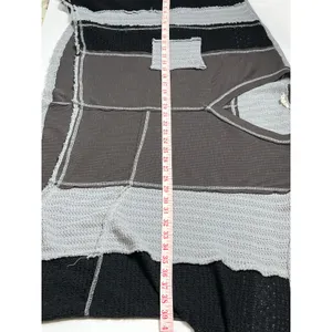 POL Patchwork Thermal Top Small Oversized Cropped Raw Hem Colorblock Boho thumbnail 9