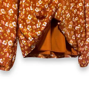 J Crew Shirt Medium Smocked Puff‎ Sleeve Ruffle Burnt Orange Floral Blouse thumbnail 4