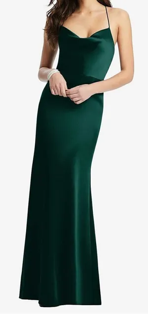 NWT Dessy Collection COWL-NECK CRISS‎ CROSS BACK SLIP DRESS EVERGREEN Size 10 R thumbnail 1