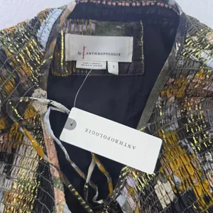Anthropologie NWT Blair Maxi Dress Long Sleeve Smocked Gold‎ Metallic Detail S thumbnail 7