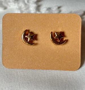 Moon and star stud earrings Gold thumbnail 1