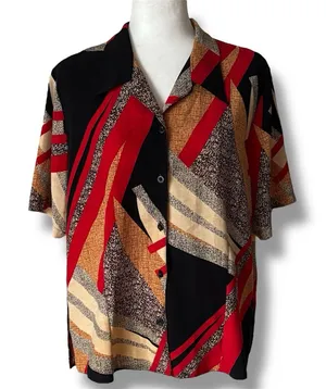 Vintage Abstract Button Down Top XXL Black thumbnail 1