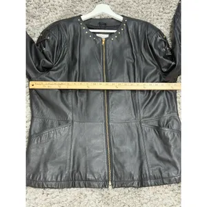 Vintage Women’s Black Leather Jacket Lace Up Studded Biker Y2K Punk Goth Size S thumbnail 13