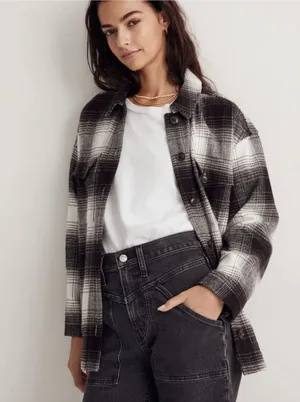 Madewell twill flannel shirt-jacket in windowpane plaid thumbnail 1