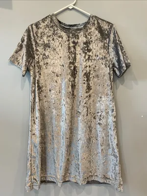 Crushed Velvet Short Sleeve Shift Dress in Silver-grey like new thumbnail 1