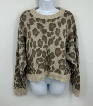 American Eagle Outfitters Leopard Sweater Size Medium Boho Fall Soft Lightweight thumbnail 9