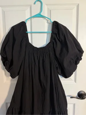 entro Black Smocked Waist Mini Dress with Puff Sleeves & Detailing Large thumbnail 3