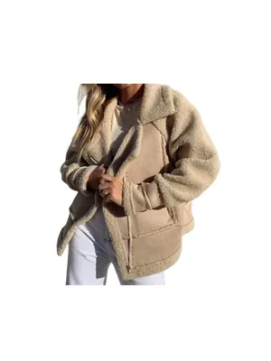 Princess Polly Moondance Faux Sherpa Aviator Jacket Beige Size S/M Neutral Fall thumbnail 6