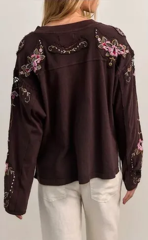 NWT Free People We The Free Lilith Tee - chocolate brown - Medium thumbnail 1