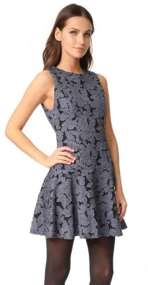 Alice + Olivia Fonda Sz 6 Black Blue Floral Lace Applique Sleeveless Dress thumbnail 1