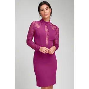 Lulus Oretha Fuchsia Lace Long Sleeve Bodycon Dress Small NWT thumbnail 9
