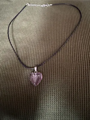 Heart Pendant Necklace - Pink Glass Heart on Black Cord thumbnail 3