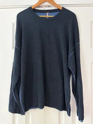 Free People Navy‎ Blue Cotton Blend Exposed Seam Oversized Sweater Large thumbnail 1