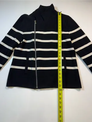 Lauren Ralph Lauren Cotton Blend Black and White Striped Zip Cardigan thumbnail 3